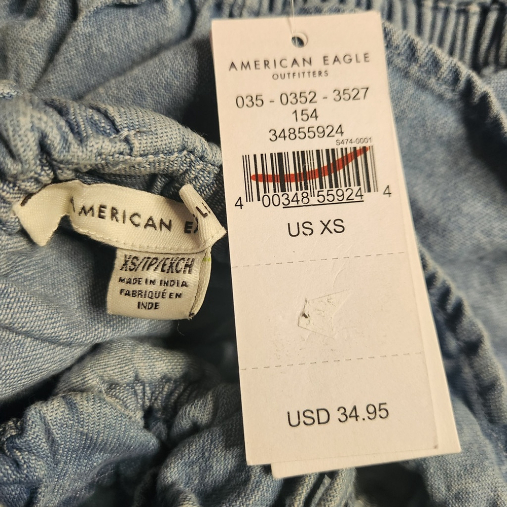 American Eagle Blue Ruffled Denim Sleeveless Crop Top Extra Small - Picture 8 of 8